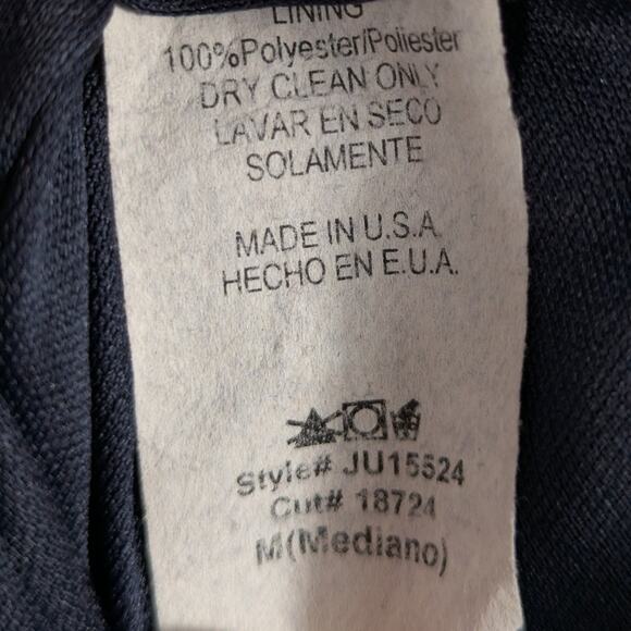 Final Touch USA Medium Navy Halter Dress Sleeveless Abstract Leaf Print V-Neck - Picture 4 of 5